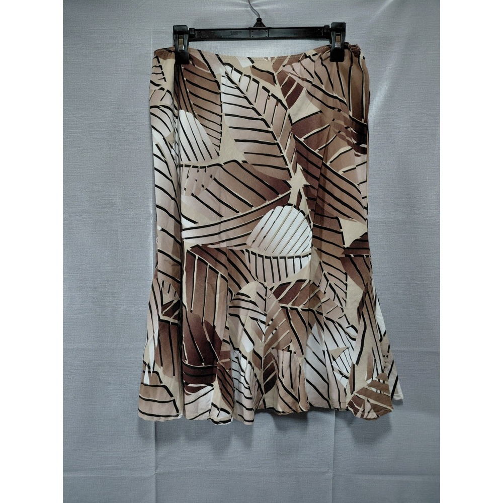 East 5th Linen Blend Flare Midi Skirt Sz 14 Palm Leaf Pattern Neutral Pull On